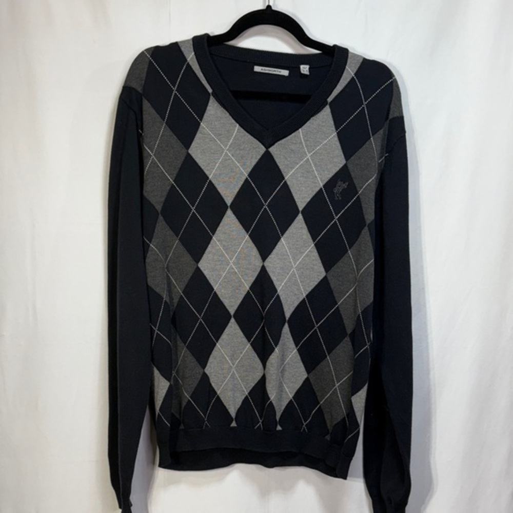 💆🏻‍♀️ Ashworth cotton Argyle Knit V-neck Sweater:
